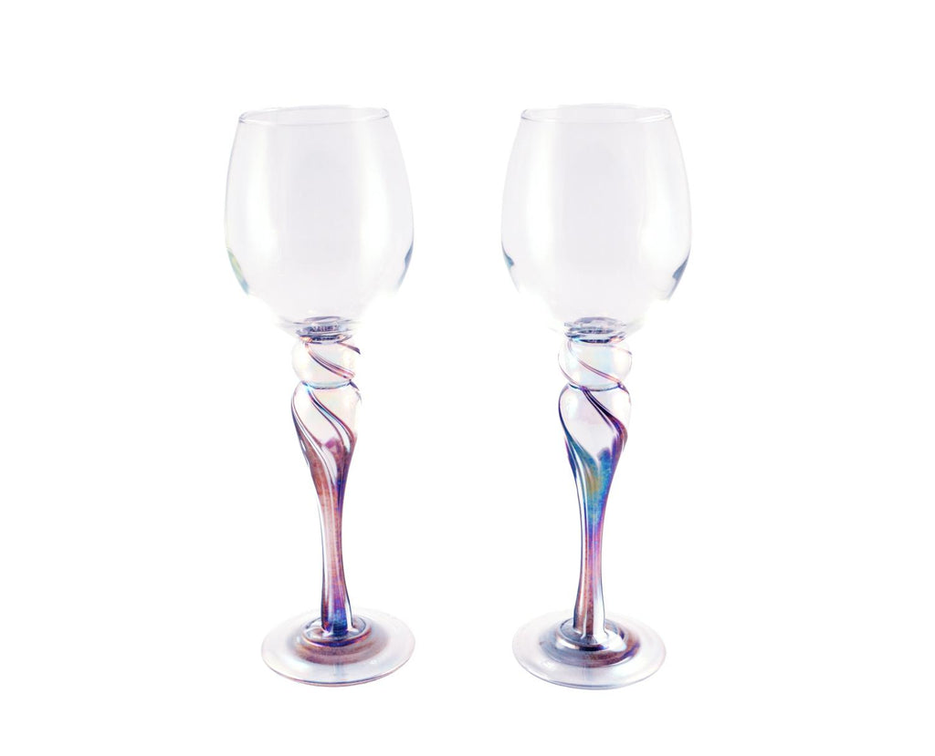 White Wine Glasses Pair (Cool Mix), Rosetree Blown Glass Studio